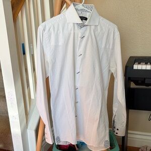 Elegant White Dress Shirt with Checkered Accents